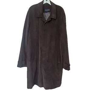 Canali Brown Velvety Car Coat Overcoat XL 54 Made in Italy Textured